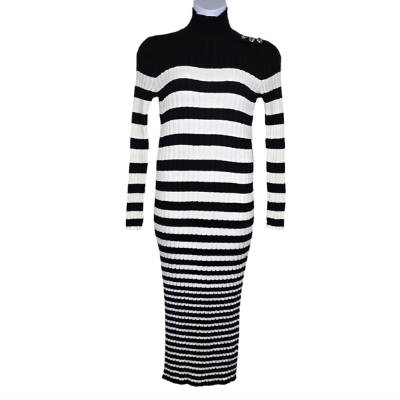 Eloquii Womens Black Ivory Mock Neck Stripe Sweater Midi Dress Size 18/20 NWT - Picture 1 of 8